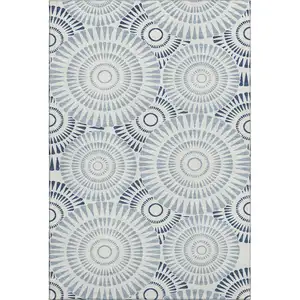 Photo of Blue And Ivory Geometric Washable Area Rug With UV Protection