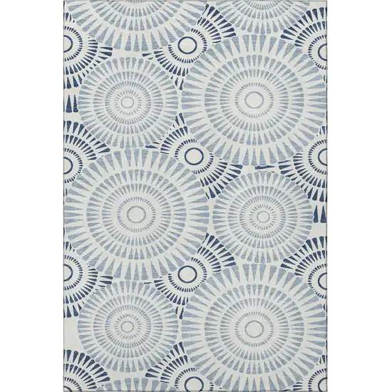 Blue And Ivory Geometric Washable Area Rug With UV Protection Photo 4