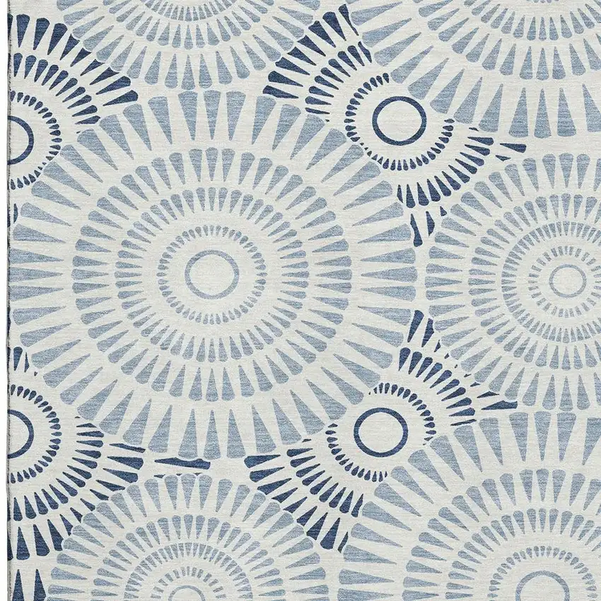 Blue And Ivory Geometric Washable Area Rug With UV Protection Photo 3