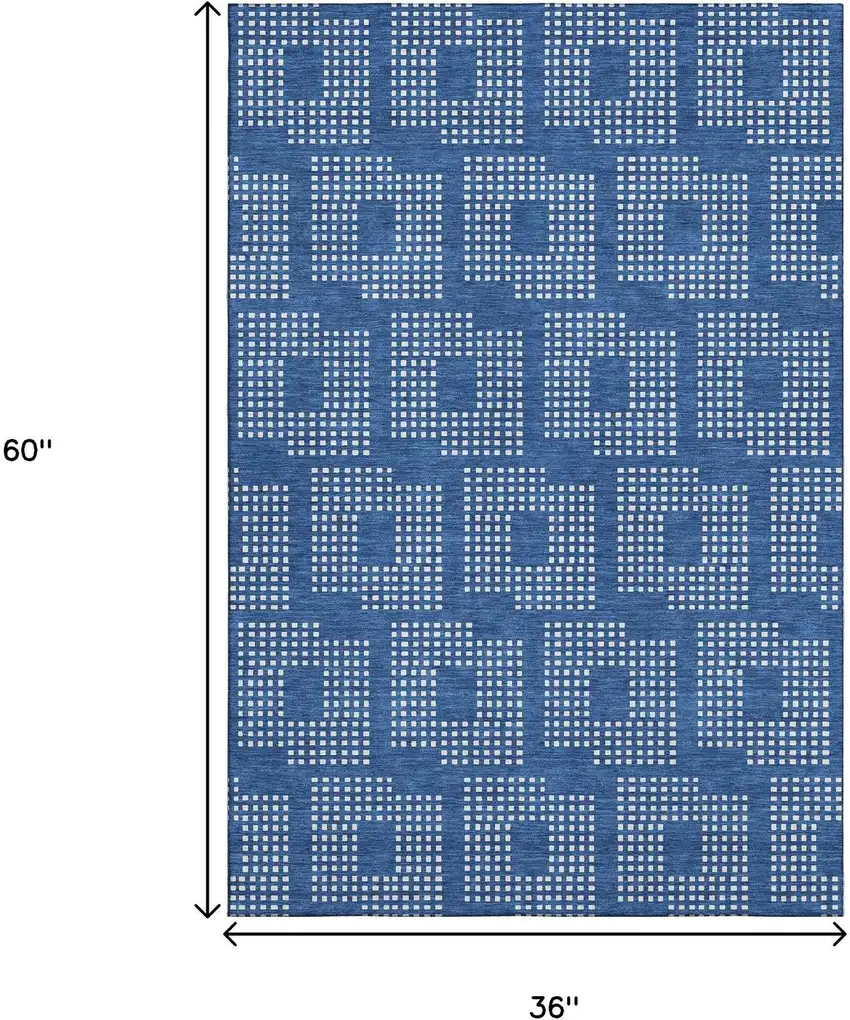 Blue And Ivory Geometric Washable Area Rug With UV Protection Photo 3