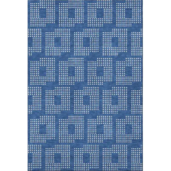 Blue And Ivory Geometric Washable Area Rug With UV Protection Photo 3