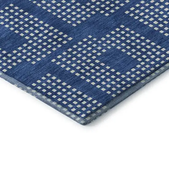 Blue And Ivory Geometric Washable Area Rug With UV Protection Photo 7