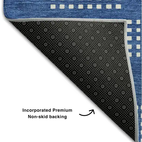 Blue And Ivory Geometric Washable Area Rug With UV Protection Photo 6