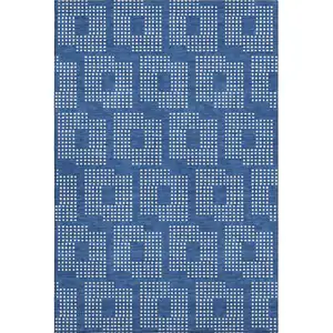 Photo of Blue And Ivory Geometric Washable Area Rug With UV Protection