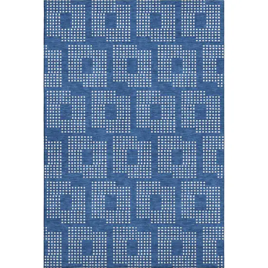 Blue And Ivory Geometric Washable Area Rug With UV Protection Photo 1