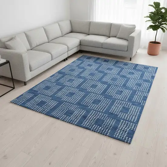 Blue And Ivory Geometric Washable Area Rug With UV Protection Photo 2