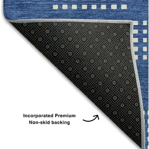 Photo of Blue And Ivory Geometric Washable Area Rug With UV Protection