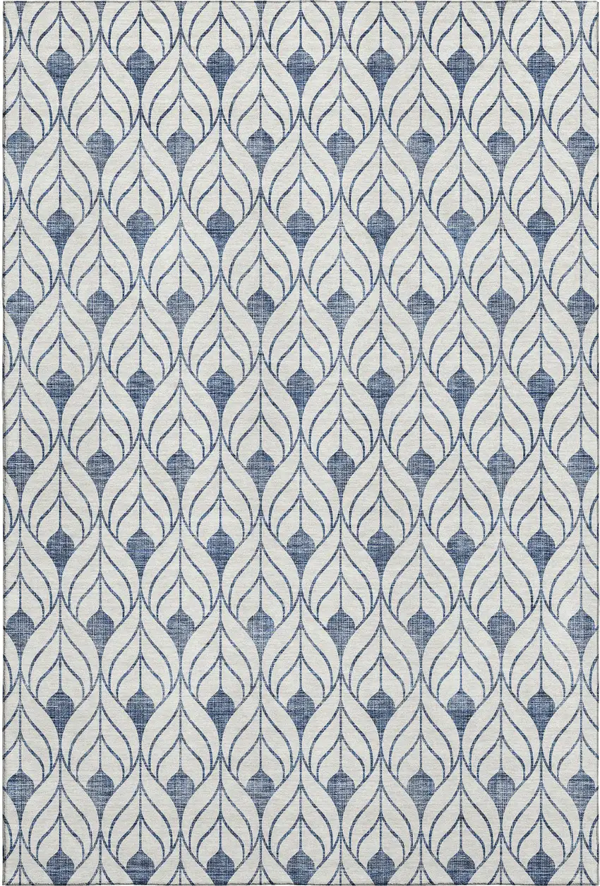 Blue And Ivory Geometric Washable Area Rug With UV Protection Photo 1