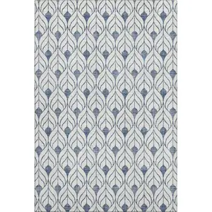 Photo of Blue And Ivory Geometric Washable Area Rug With UV Protection