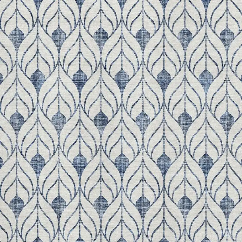 Blue And Ivory Geometric Washable Area Rug With UV Protection Photo 2