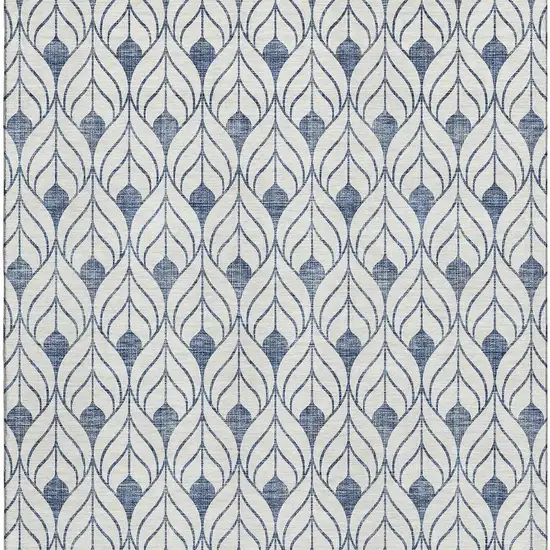 Blue And Ivory Geometric Washable Area Rug With UV Protection Photo 3