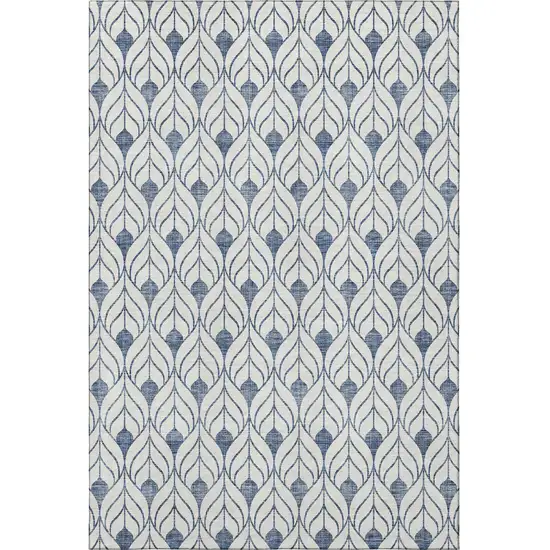 Blue And Ivory Geometric Washable Area Rug With UV Protection Photo 3