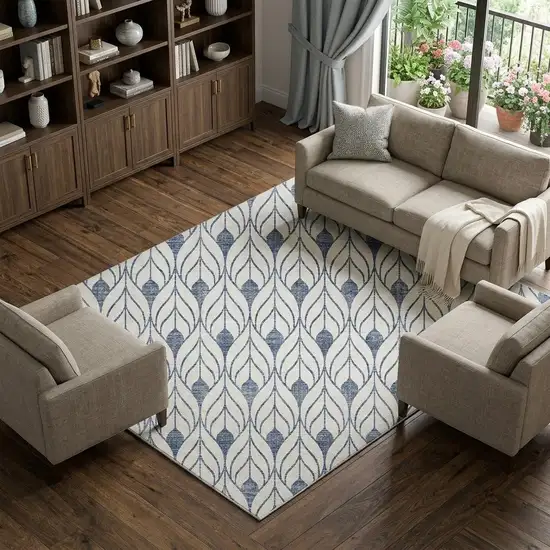 Blue And Ivory Geometric Washable Area Rug With UV Protection Photo 1