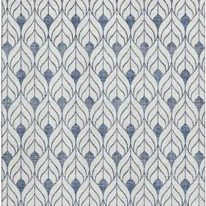 Photo of Blue And Ivory Geometric Washable Area Rug With UV Protection