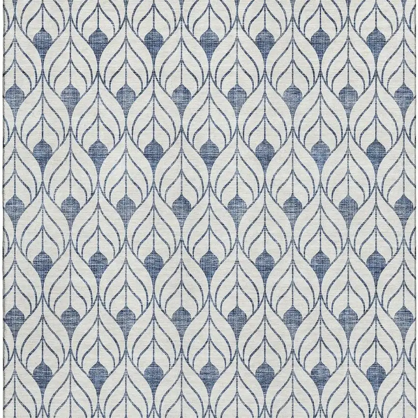 Blue And Ivory Geometric Washable Area Rug With UV Protection Photo 2