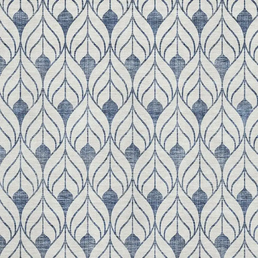 Blue And Ivory Geometric Washable Area Rug With UV Protection Photo 2