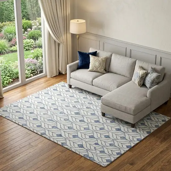 Blue And Ivory Geometric Washable Area Rug With UV Protection Photo 1