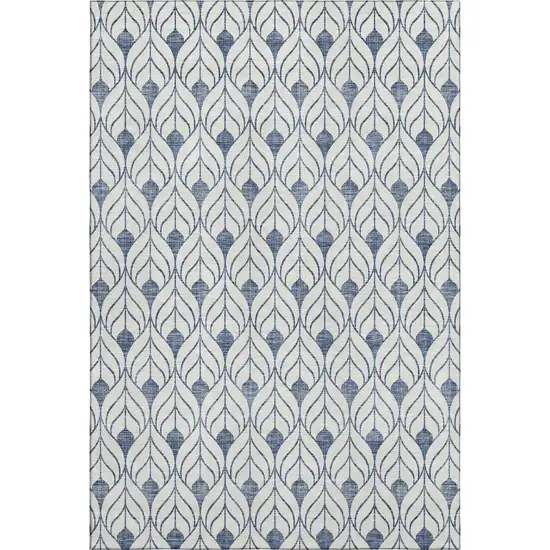 Blue And Ivory Geometric Washable Area Rug With UV Protection Photo 1