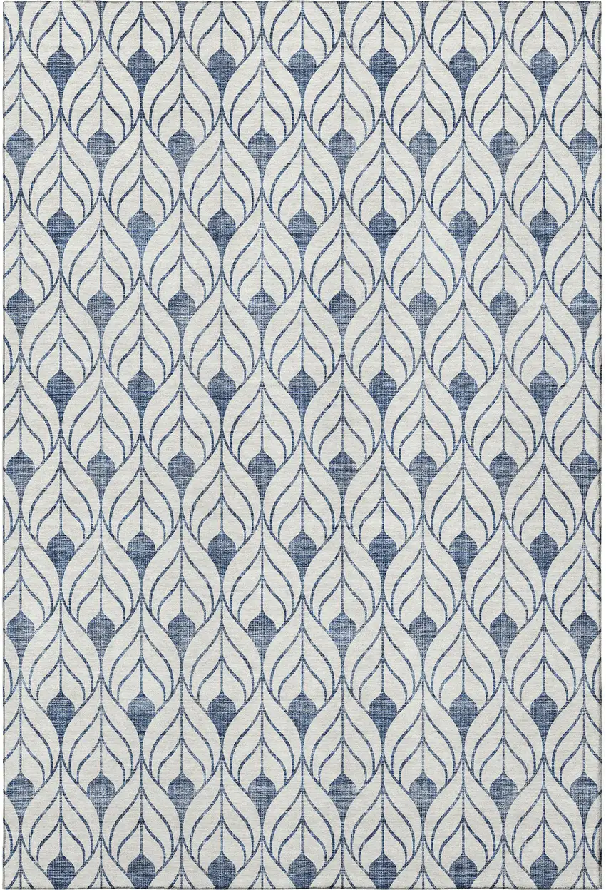 Blue And Ivory Geometric Washable Area Rug With UV Protection Photo 2