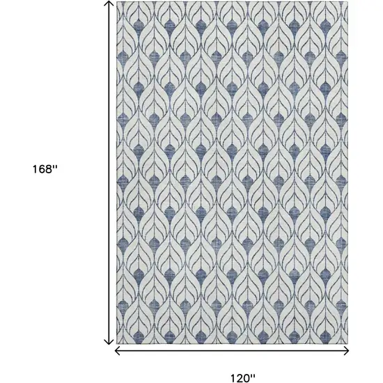 Blue And Ivory Geometric Washable Area Rug With UV Protection Photo 9