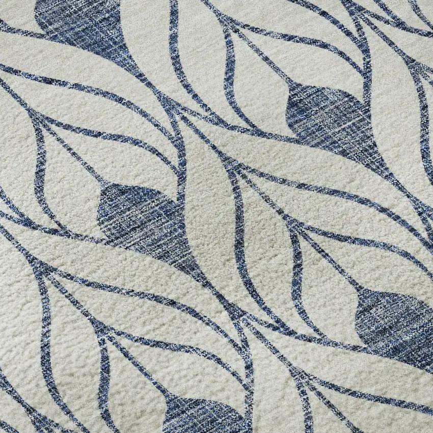 Blue And Ivory Geometric Washable Area Rug With UV Protection Photo 8