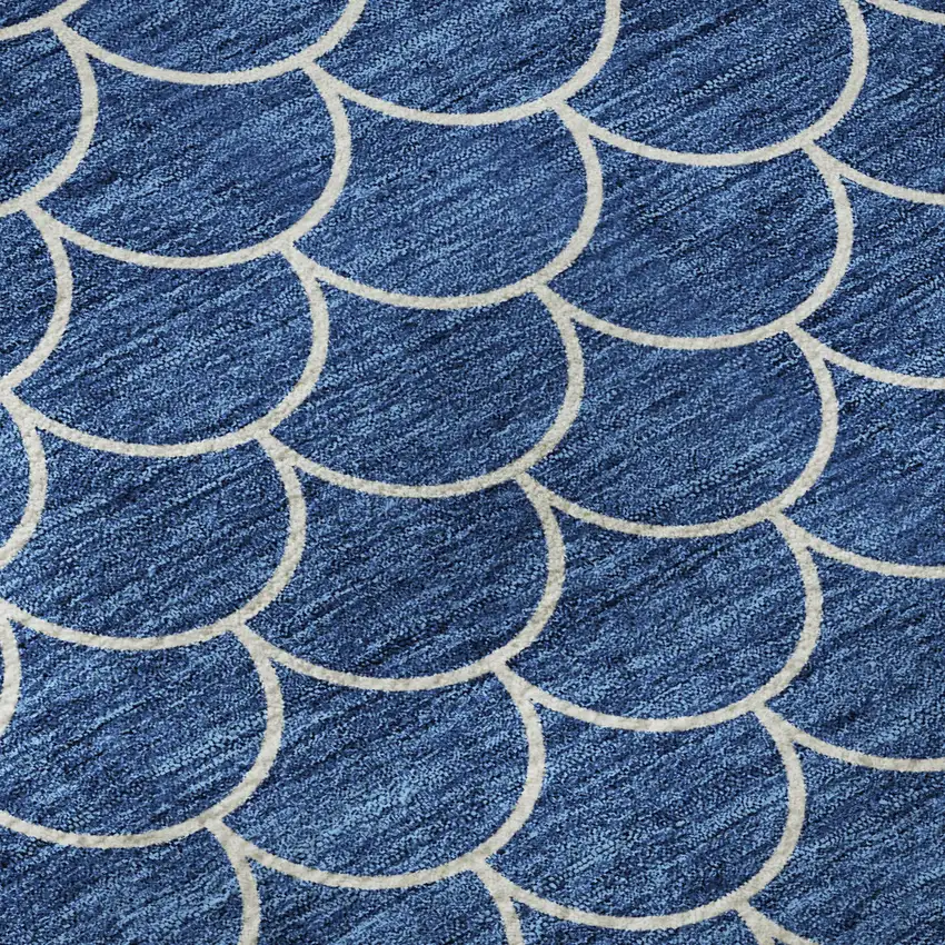 Blue And Ivory Geometric Washable Area Rug With UV Protection Photo 9