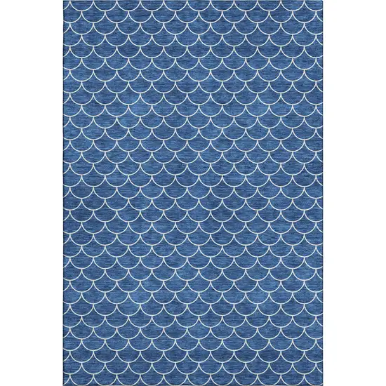 Blue And Ivory Geometric Washable Area Rug With UV Protection Photo 1