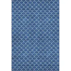 Photo of Blue And Ivory Geometric Washable Area Rug With UV Protection