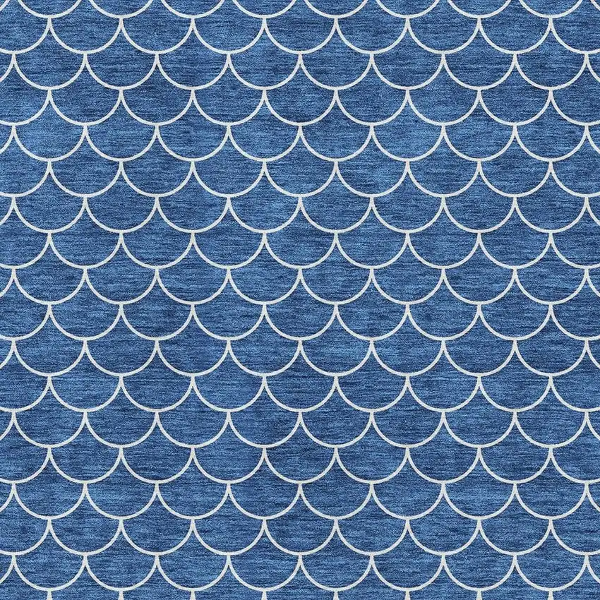 Blue And Ivory Geometric Washable Area Rug With UV Protection Photo 2
