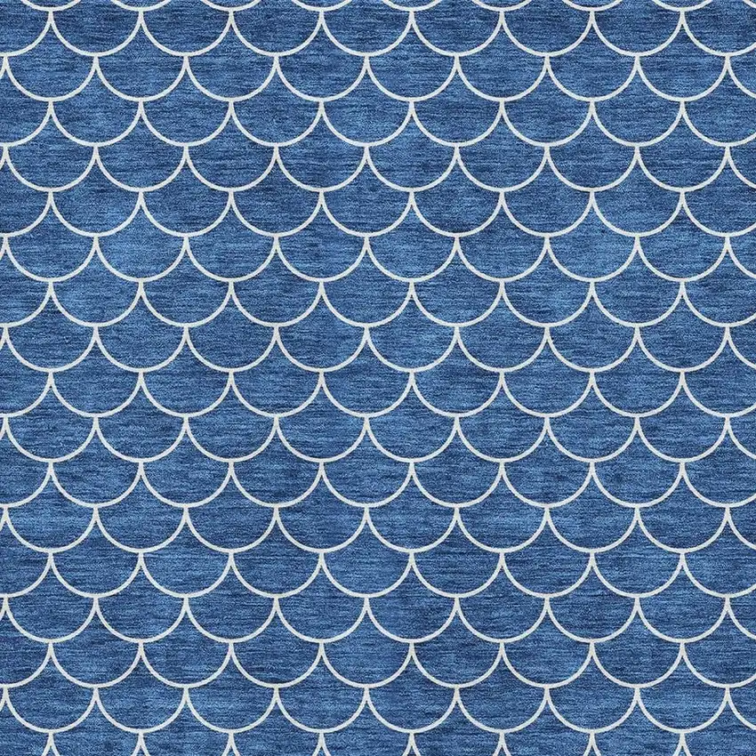 Blue And Ivory Geometric Washable Area Rug With UV Protection Photo 2