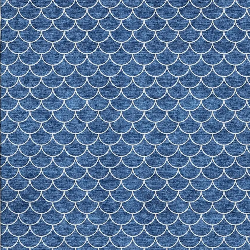 Blue And Ivory Geometric Washable Area Rug With UV Protection Photo 3