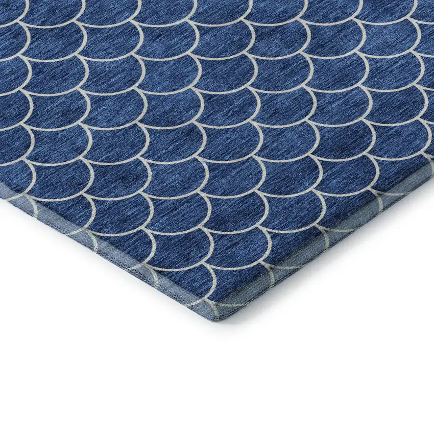 Blue And Ivory Geometric Washable Area Rug With UV Protection Photo 6