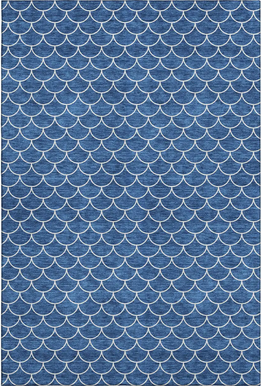 Blue And Ivory Geometric Washable Area Rug With UV Protection Photo 1