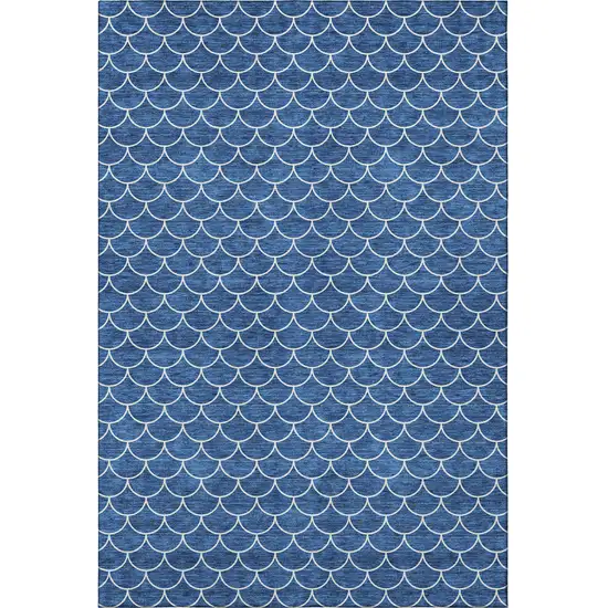 Blue And Ivory Geometric Washable Area Rug With UV Protection Photo 2