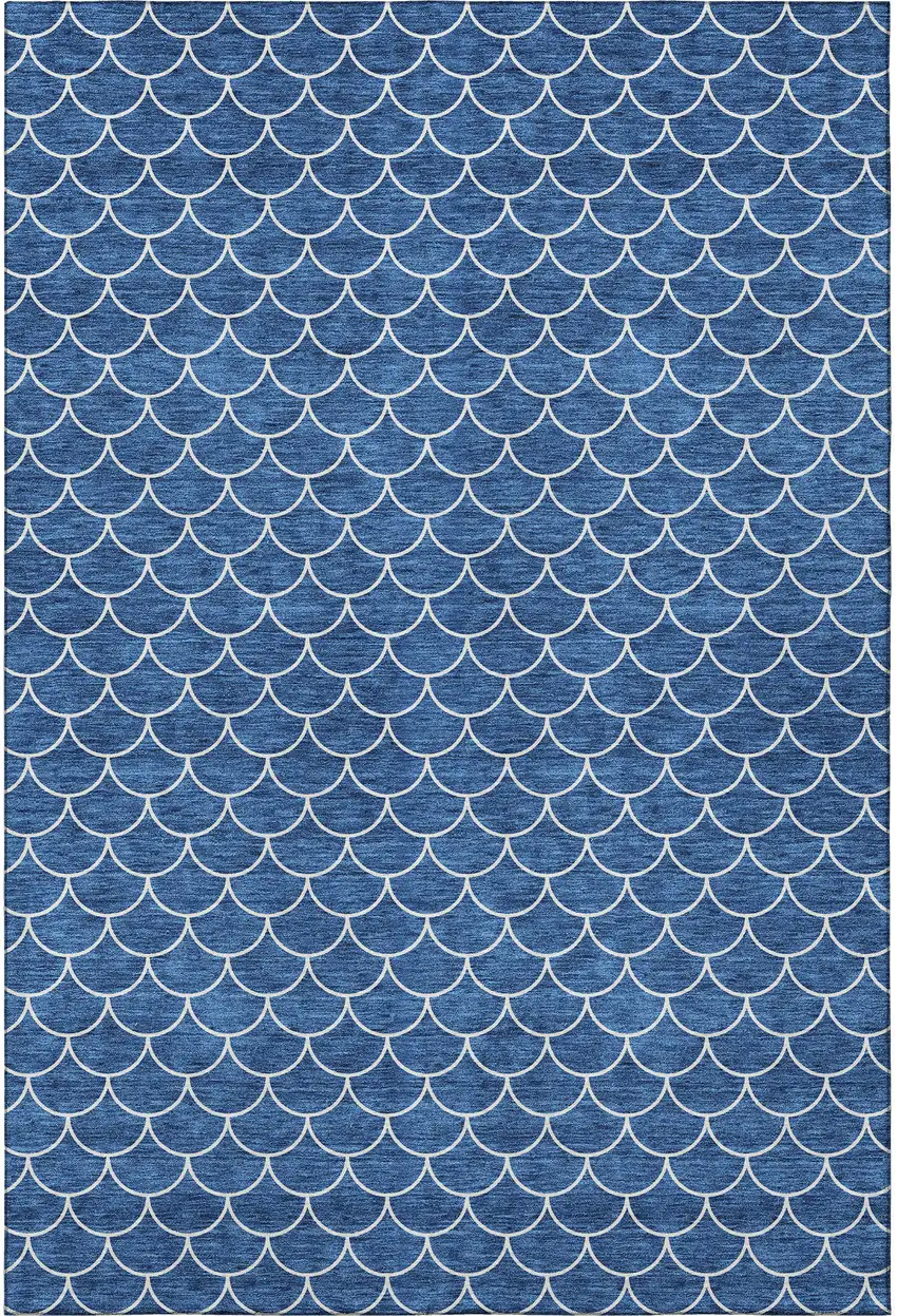 Blue And Ivory Geometric Washable Area Rug With UV Protection Photo 2