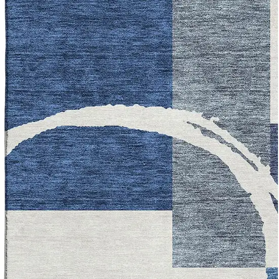 Blue And Ivory Geometric Washable Area Rug With UV Protection Photo 2