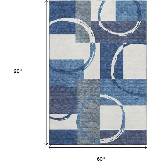 Blue And Ivory Geometric Washable Area Rug With UV Protection Photo 9