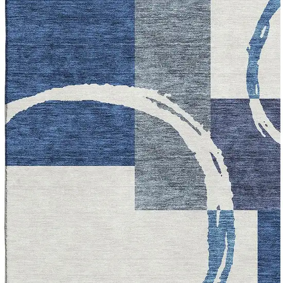 Blue And Ivory Geometric Washable Area Rug With UV Protection Photo 3