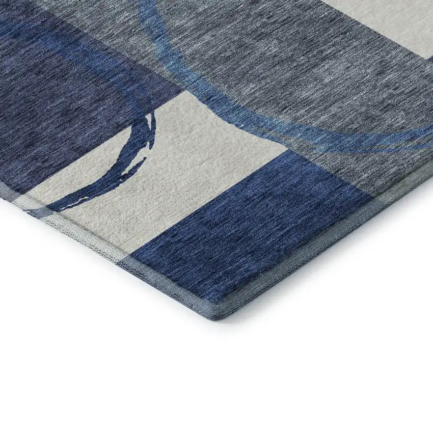 Blue And Ivory Geometric Washable Area Rug With UV Protection Photo 6