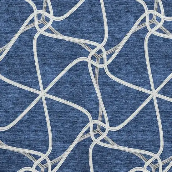 Blue And Ivory Geometric Washable Area Rug With UV Protection Photo 2
