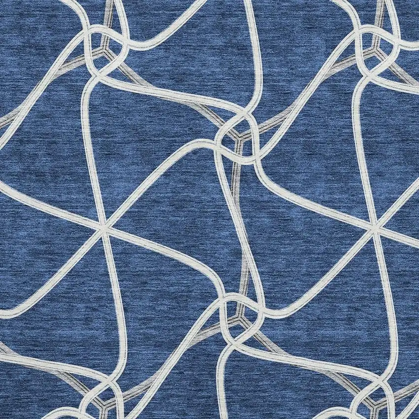 Blue And Ivory Geometric Washable Area Rug With UV Protection Photo 2