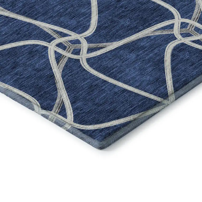 Blue And Ivory Geometric Washable Area Rug With UV Protection Photo 7