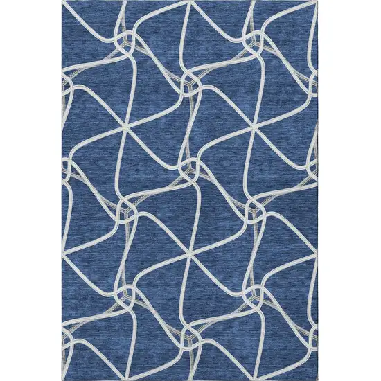 Blue And Ivory Geometric Washable Area Rug With UV Protection Photo 3