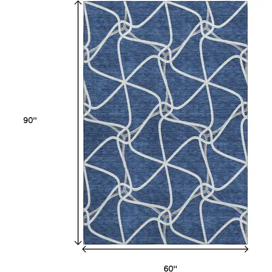 Blue And Ivory Geometric Washable Area Rug With UV Protection Photo 8