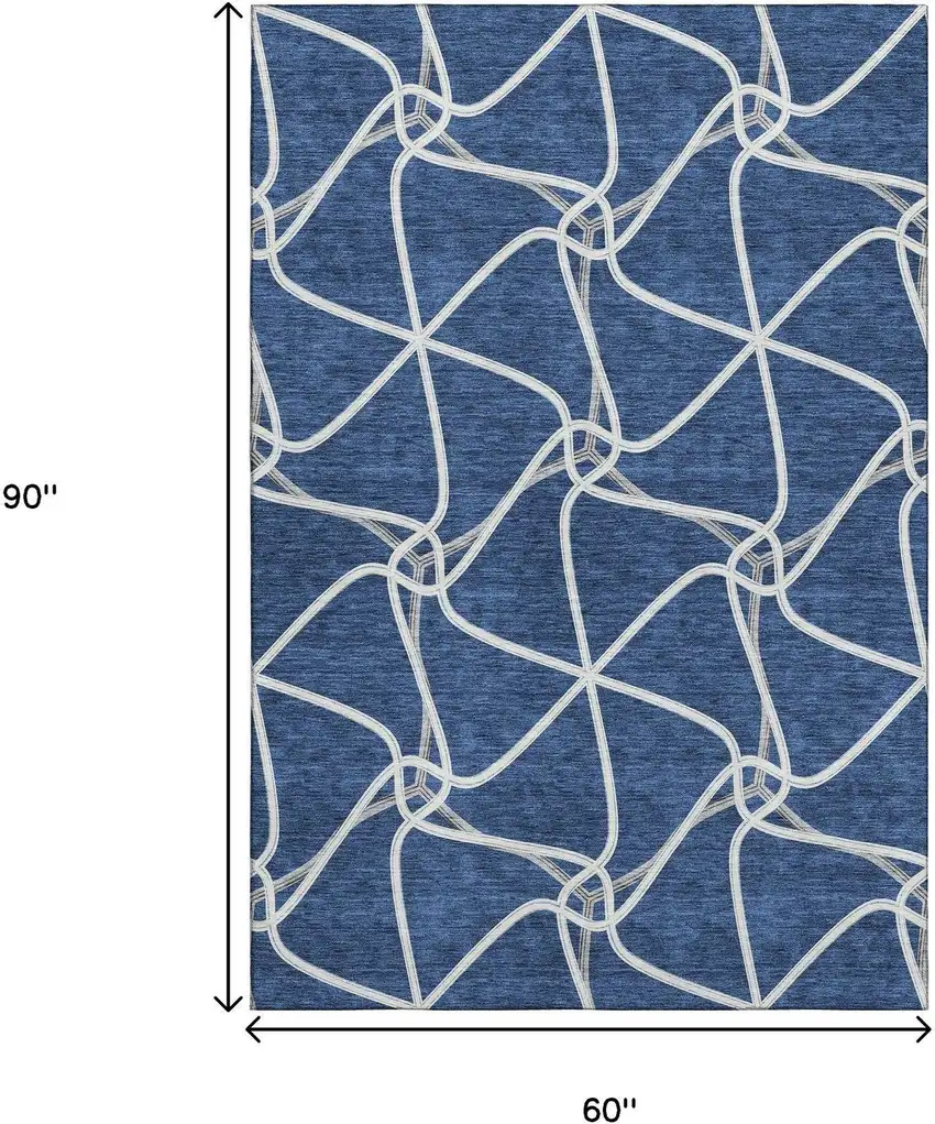 Blue And Ivory Geometric Washable Area Rug With UV Protection Photo 8