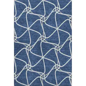 Photo of Blue And Ivory Geometric Washable Area Rug With UV Protection