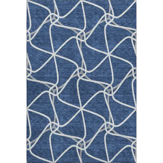 Blue And Ivory Geometric Washable Area Rug With UV Protection Photo 1
