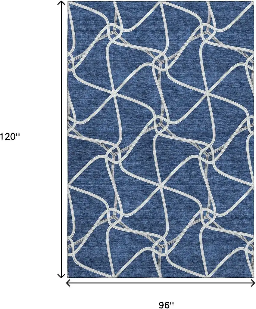 Blue And Ivory Geometric Washable Area Rug With UV Protection Photo 7