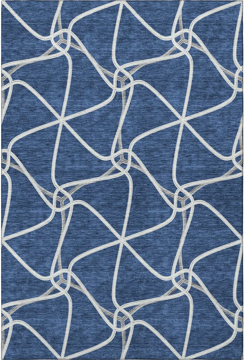 Blue And Ivory Geometric Washable Area Rug With UV Protection Photo 3