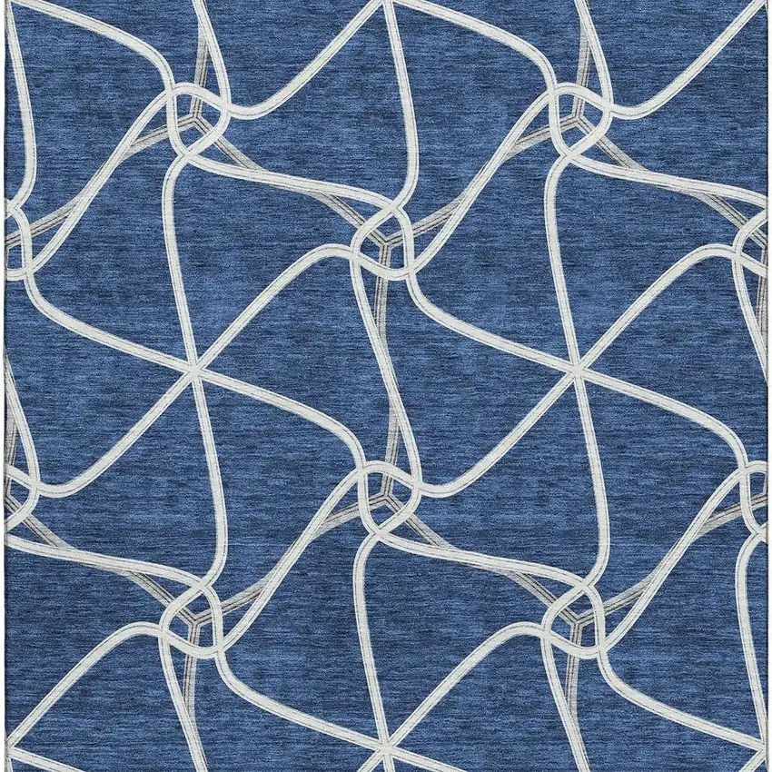 Blue And Ivory Geometric Washable Area Rug With UV Protection Photo 3